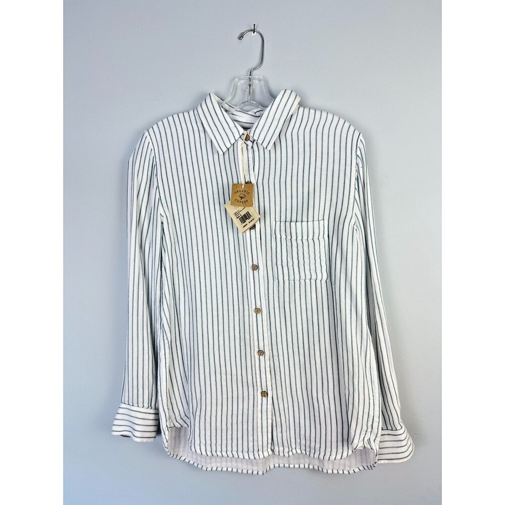 Faherty Womens M White Blue Byron Bay Stripe Serra Long Sleeve Top Preppy